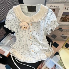 批发洛丽塔内搭法式复古蕾丝衫女新款夏季<b class='q'>可爱</b>小狗设计感绝美气质上衣