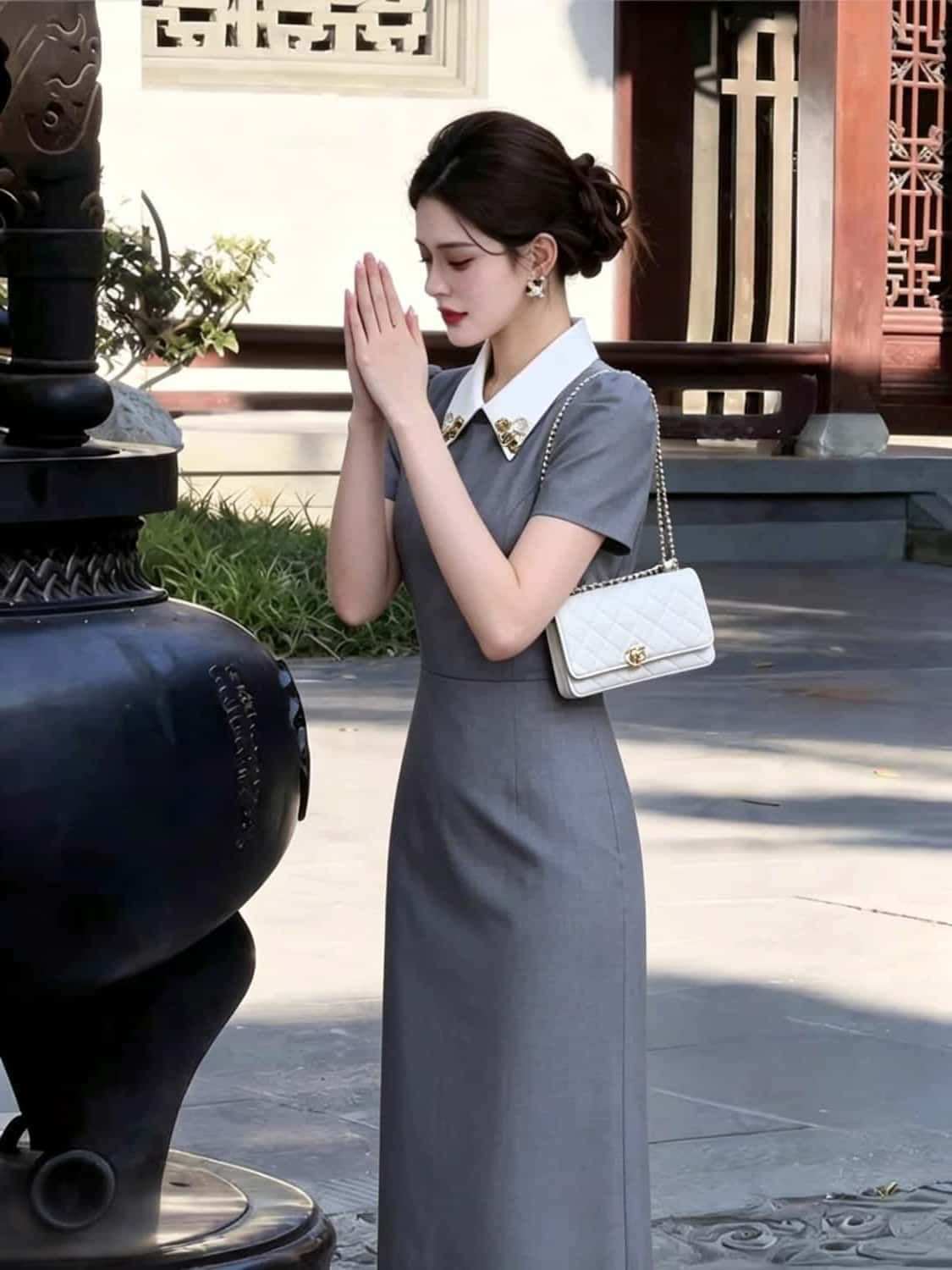 2026 여름 새로운 단색 베이비 칼라 연령 감소 슬림해 보이는 직업 신청 계절 출퇴근 절묘한 우아함 지성 드레스