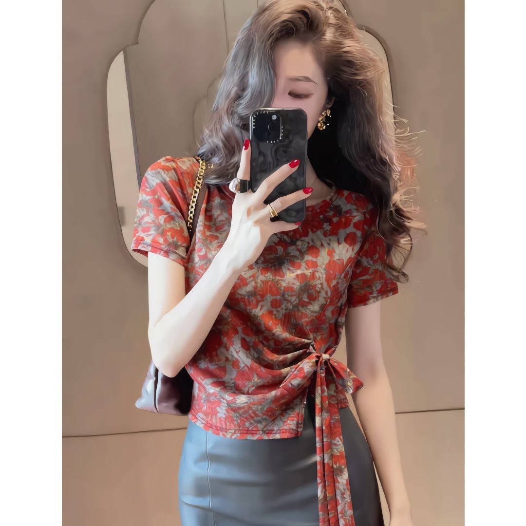 프랑스식 여름 섹션 망사 얇은 스타일 디자인 센스 긴팔 블라우스 홀치기 염색 펌프 로프 주름 자외선 차단 티셔츠 여성 의류 작은 대중