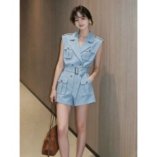 批发韩系穿搭温柔风独特设计感收腰修身<b class='q'>阔</b>腿短裤小个子显瘦通勤<b class='q'>连体裤</b>