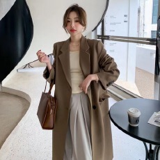 批发2026春秋季韩版长款西装外套女<b class='q'>休闲</b><b class='q'>西服</b>宽松显瘦气质过膝风衣大衣