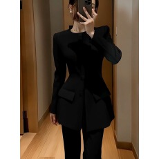 批发小香风黑色西装外套女2026新款春秋高级感中<b class='q'>长款</b>厚黑通勤西装大衣