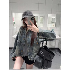 批发复古做旧水洗牛仔外套女<b class='q'>春</b>秋款慵懒休闲宽松bf风短款夹克上衣开衫