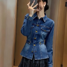 批发韩系蓝色翻领牛仔外套女2026春季新款港风高级感收腰显瘦百搭上衣