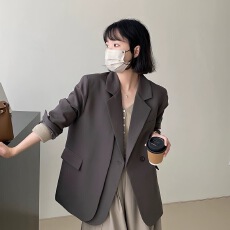 批发高级感灰色小西装外套女韩版双门襟<b class='q'>设计</b>感小众小个子休闲气质西服