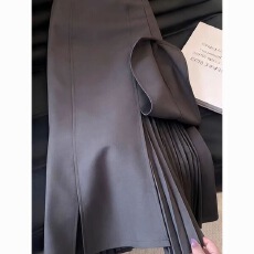 批发灰色百褶半身裙女2026新款秋季高腰开叉一片式中长直筒包臀<b class='q'>西装</b>裙