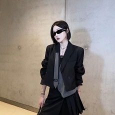 批发秋季新款不规则领带拼接<b class='q'>设计</b>小众高级感西装外套