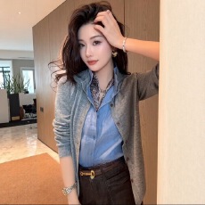 批发韩版时尚气质<b class='q'>设计</b>感假两件衬衫拼接针织开衫女2026新款别致上衣潮