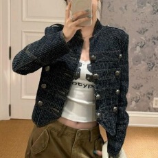 批发'拿破仑'2026春秋新款立领排扣牛仔外套女小众<b class='q'>设计</b>短款夹克上衣潮