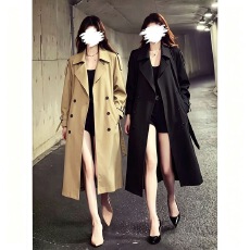 批发韩系卡其色风衣外套女秋<b class='q'>冬</b>新款高级感休闲气质显瘦过膝中长款大衣