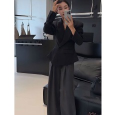 批发韩版2026<b class='q'>春</b>季新款黑色修身西服外套ins拼接设计感简约通勤小西服