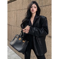 批发小香风黑色机车服皮衣西装外套<b class='q'>女</b>春秋冬季法式气质高级感港风上衣