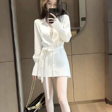 批发法式<b class='q'>女</b>装夏季2026新款衬衣设计系带收腰休闲显瘦<b class='q'>连衣裙</b>短裙通勤