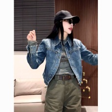 批发美式复古翻领牛仔外套女春秋新款小个子休闲宽松显瘦短款上衣夹克