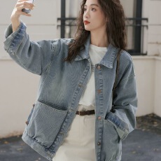 批发<b class='q'>韩版</b><b class='q'>牛仔</b>设计2026小个子慵懒风新款复古休闲宽松上衣秋季<b class='q'>外套</b>女