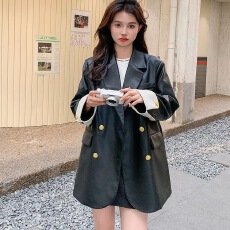 批发爆款高档皮衣外套女中长款2026<b class='q'>春</b>秋新款韩版宽松显瘦休闲皮夹克女