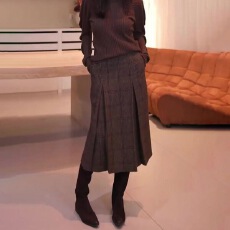 批发美拉德咖色格纹毛呢半身裙女冬季流行<b class='q'>新款</b>遮胯显瘦轻奢休闲a字裙