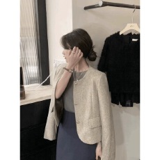 批发新款法式气质名媛香风外套圆领短外套<b class='q'>短款</b>西装小个子复古高级上衣