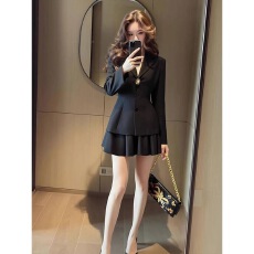批发气质高端小资黑色收腰<b class='q'>西服</b>短裙一整套女2026秋冬新款高级两件套装