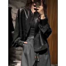 批发2026年春夏季新款拼接皮夹克外套高级感穿搭漂亮上衣薄款<b class='q'>女装</b>外套