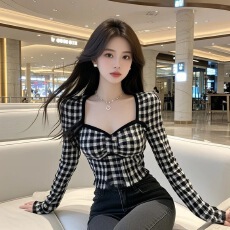 批发多巴胺富家千金法式辣妹风洋气<b class='q'>百搭</b>千鸟格上衣2026秋冬季新款衬衫