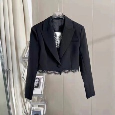 批发法式名媛黑色垫肩<b class='q'>蕾丝</b>拼接小<b class='q'>西装</b>外套女小个子修身显瘦减龄短西服