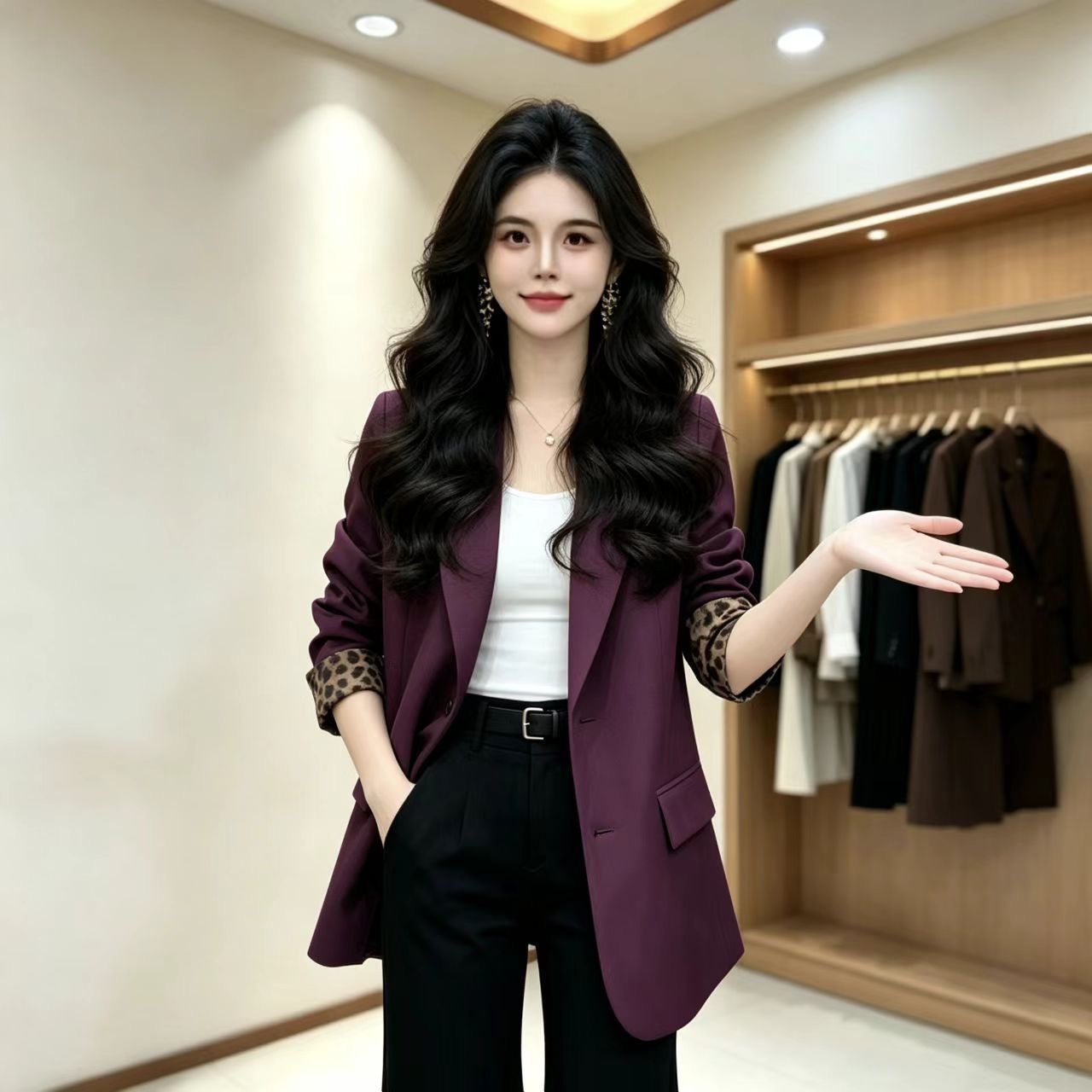 设计新款复古高级豹纹西装外套韩版宽松休闲气质西服上衣 服裝批發女裝批發服飾貨源