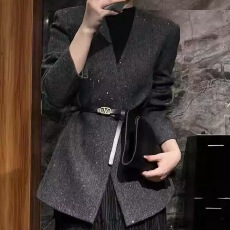 批发高级感格纹西装外套女<b class='q'>欧洲站</b>2025秋新款重工亮片收腰显瘦西服