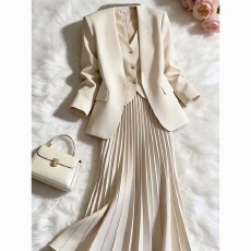 批发2026春季网红新款职业通勤西装套装裙女气质百褶裙显瘦外套半身裙