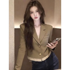 批发2026新款春季美拉德风西装<b class='q'>外套</b>卡其色短款商务穿搭小个子上衣女