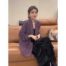 批发网红爆款高级感紫色西装外套女2026秋季新款宽松显瘦气质西服上衣