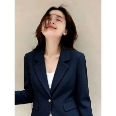 批发藏青色韩系休闲西装外套女2026秋季通勤小个子高级感显瘦西服上衣