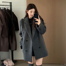 批发灰色西装毛呢外套女短款2026新款秋冬季小个子高级感加厚呢子大衣