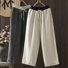 批发实拍2026宽松格子款休闲裤秋季千鸟格黑白格山本裤流浪裤棉麻<b class='q'>长裤</b>