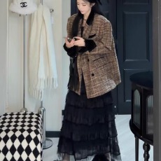 批发复古小香风西装外套女款秋冬加厚韩系气质宽松开<b class='q'>格子</b>夹棉加厚上衣