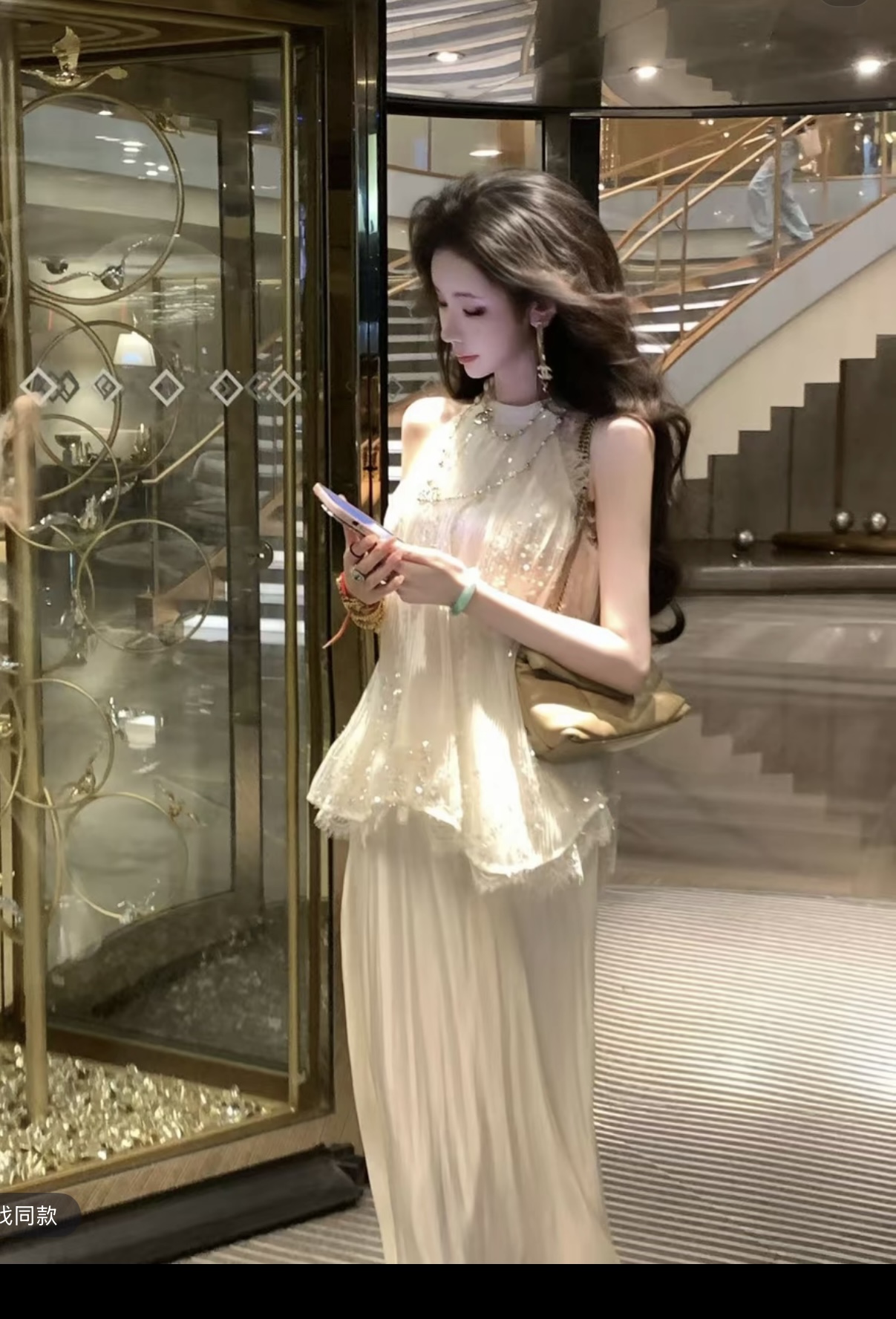 우아한 조 맞춤 천 산 暮 눈 플리츠 스팽글 민소매 행침 목 한 마디 진자 맨위 여성