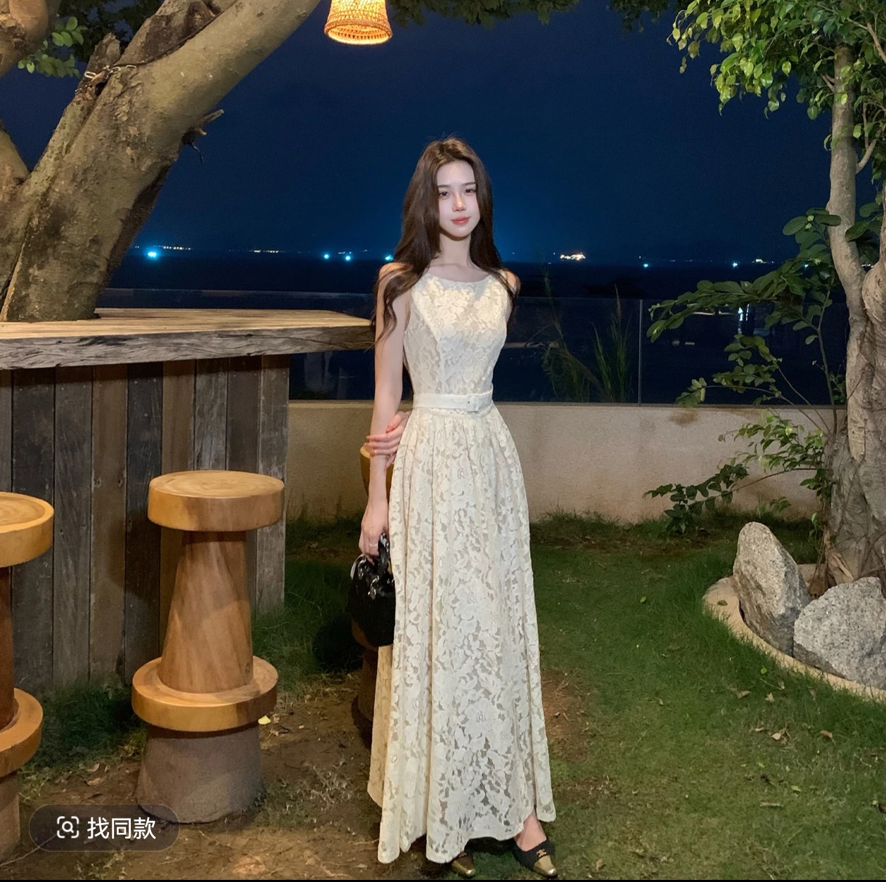 무쯔리 목자이 ~ 중 리 바다 측면 포함 달 부드러운 분위기 센스 레이스 드레스 해변가 야경 휴가 품격 점프 슈트