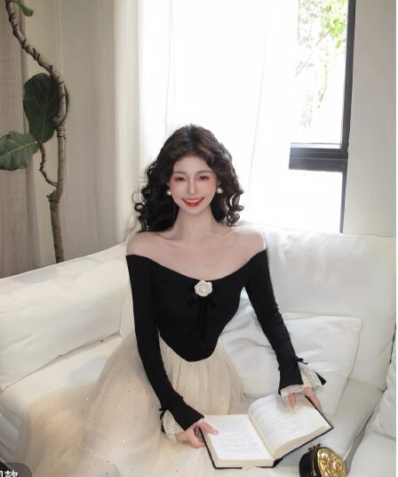 프랑스식 동백 나무 빛 럭셔리 천 금빛 바람 오프숄더 이른 가을 새로운 플래시 훈련 Tulle 인어 꼬리 드레스