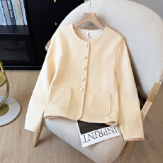 批发实拍小香风毛呢外套女短款秋冬新款圆领气质优雅<b class='q'>修身</b>显瘦百搭大衣