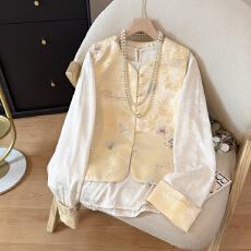 批发新中式国风衬衫马甲叠穿两件套2026重工刺绣亮片上衣盘扣马夹女春