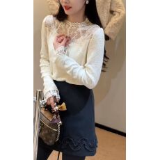 批发法式蕾丝拼接半高领打底衫2025<b class='q'>新款</b>今年流行爆款长袖修身内搭上衣