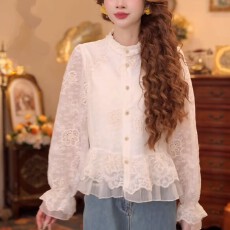 批发杏花梨香港风复古纯色<b class='q'>长袖</b>宽松显瘦上衣