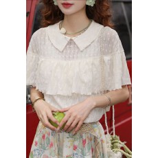 批发法式超好看<b class='q'>娃娃领</b>短袖<b class='q'>衬衫</b>女士春季新款高级独特漂亮洋气小衫上衣