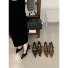 批发链条尖头浅口单鞋女高跟鞋百搭一脚蹬酒杯跟工作鞋时尚