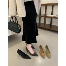 细跟高跟鞋法式尖头单鞋女鞋子2025新款夏季气质绒面小猫跟通勤鞋