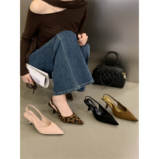 法式复古豹纹高跟鞋女鞋子2025年新款季气质尖头细跟包头凉鞋单鞋