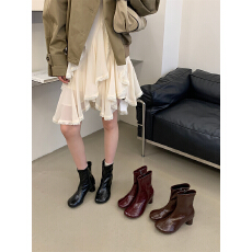 批发<b class='q'>简约</b>复古粗跟短靴女2026新款圆头韩系裸靴秋冬通勤及踝瘦瘦靴