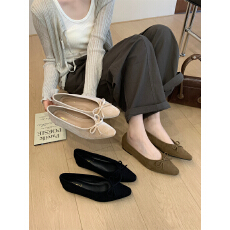 批发2026秋季法式绒面蝴蝶结单鞋女浅口<b class='q'>通勤</b>气质一脚蹬平底玛丽珍鞋