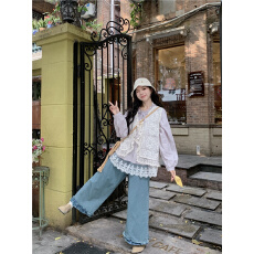 批发实拍蕾丝拼接衬衫+<b class='q'>马甲</b>+阔腿裤