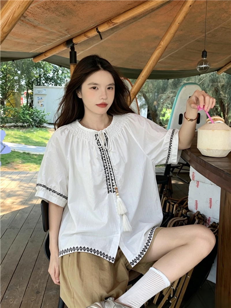 실사 무거운 작업 자수 셔츠 반바지